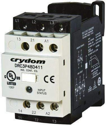 Sensata Technologies SSR AC Motor Controller AC Load DRC3P48A420, 7.6 Amp AC Semiconductor Motor Controller & Contactor, 230VAC control, 480VAC, 2 x NO aux contacts FE-DRC3P48A420