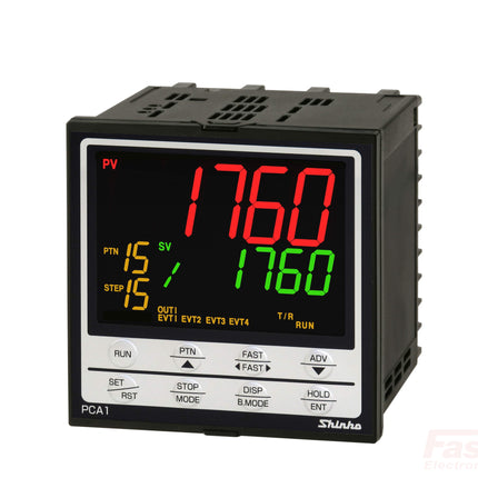 PCA1R10010 Temperature Pattern Controller, 96x96mm, 24VAC/DC, Relay output, Retransmission, 16 steps, 16 patterns