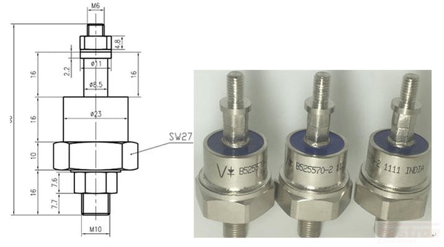 Trent Diode Stud Imperial B525571-2 Rotating Diode, 3/8" 24 UNF 2A, Anode Stud FE-B525571-2
